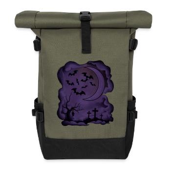 Fledermäuse, Mondsichel, Gräber, Bäume - Rolltop Rucksack - Olive/Schwarz - Vorne