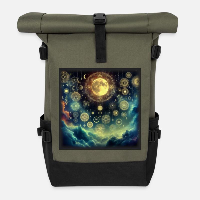 Mystische Astrologie - Rolltop Rucksack - Olive/Schwarz