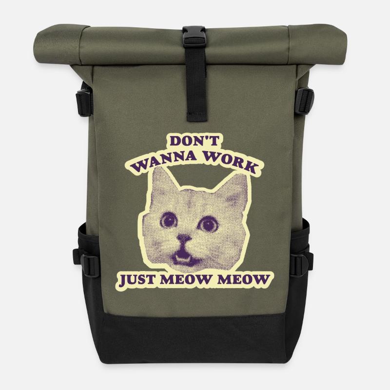 Ne veut pas travailler - Drôle de chat - Sac à dos roll top - olive/noir