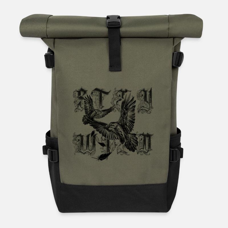 Raben mit Schriftzug STAY Wild - Rolltop Rucksack - Olive/Schwarz