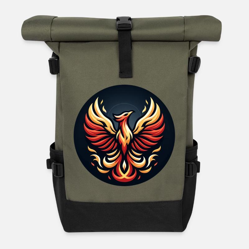 Phönix Feuerflügel Logo - Rolltop Rucksack - Olive/Schwarz