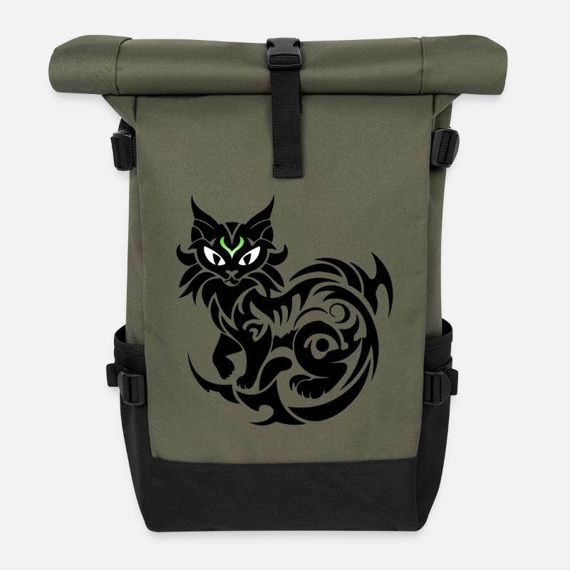 Chat mystique tribal - Sac à dos roll top - olive/noir