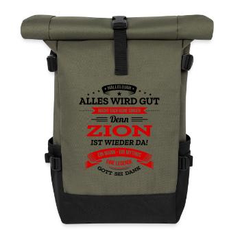 ALLES WIRD GUT, DIE LEGENDE ZION IST DA - Rolltop Rucksack - Olive/Schwarz - Vorne