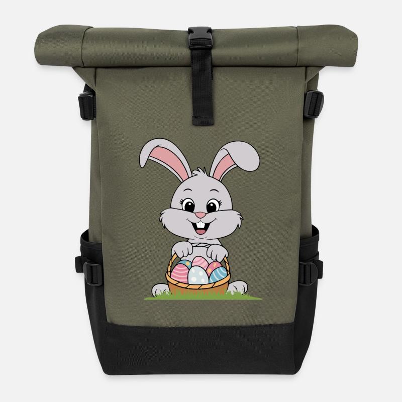 Cute Easter Rabbit - Roll Top Backpack - olive/black