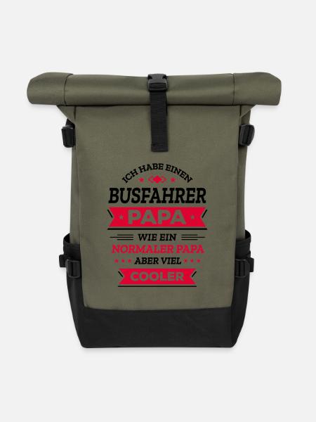 BUSFAHRER PAPA: COOL, HELD, FAHRT, STYLE, JOB - Rolltop Rucksack - Olive/Schwarz