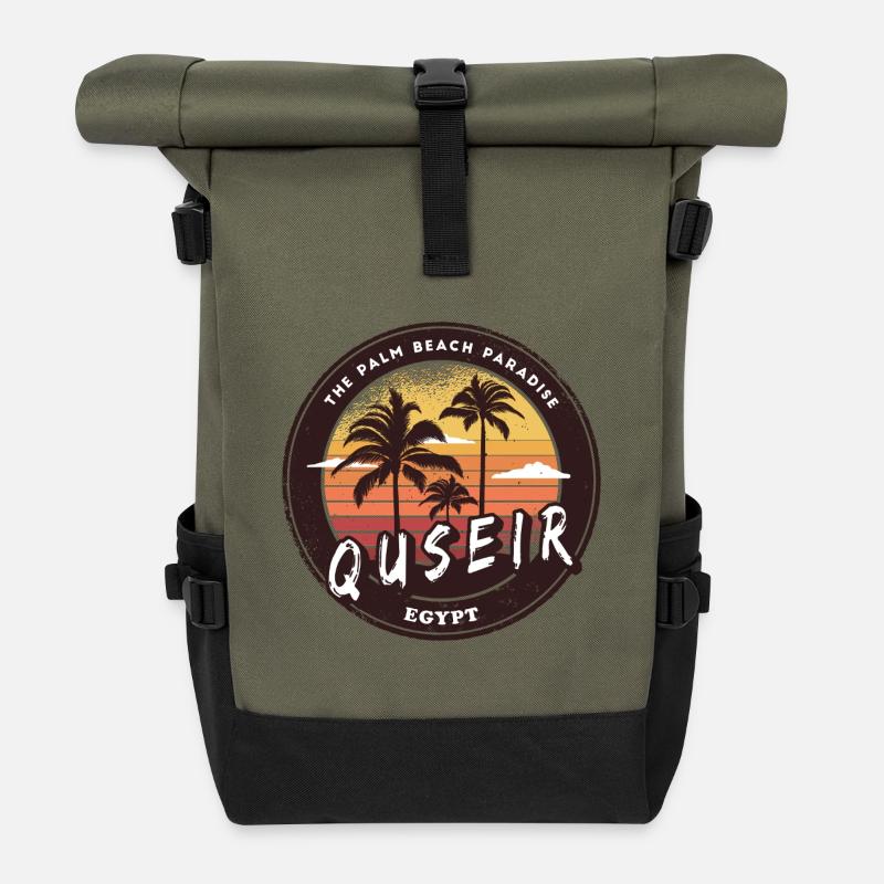 Quseir Egypt Vintage Palm Tree Design - Roll Top Backpack - olive/black