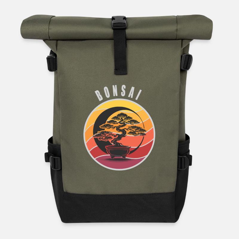 Bonsai Sunset - Roll Top Backpack - olive/black