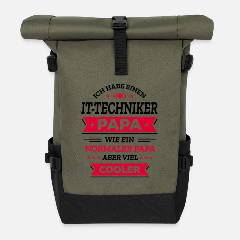 IT-TECHNIKER PAPA - COOLER, VATERTAG, WEIHNACHTEN - Rolltop Rucksack - Olive/Schwarz