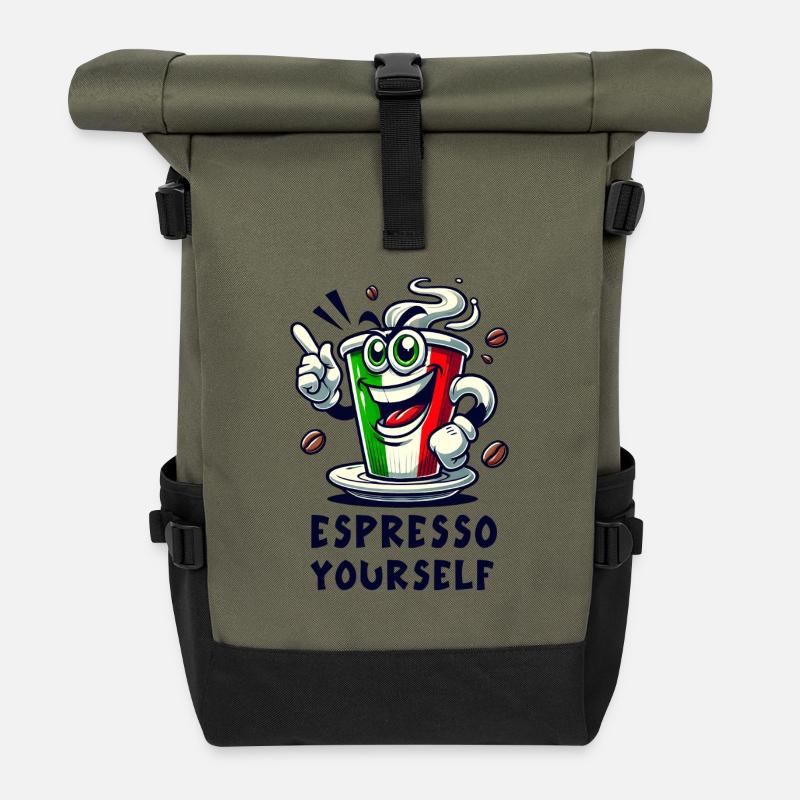 Espresso Italiano / Kaffee Design - Rolltop Rucksack - Olive/Schwarz