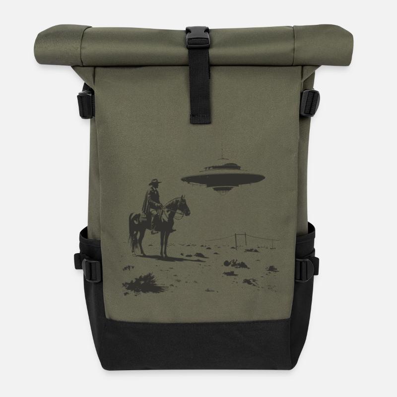 Cowboy meets UFO – Wild West Alien Encounter - Roll Top Backpack - olive/black