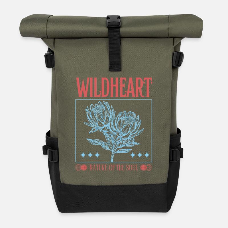 Wildheart – Nature Inspired Floral Statement - Rolltop Rucksack - Olive/Schwarz