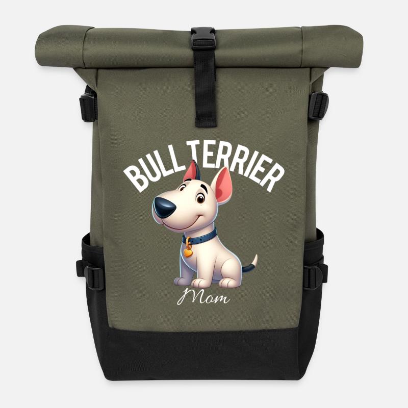 Bull Terrier Mom 3 - Roll Top Backpack - olive/black