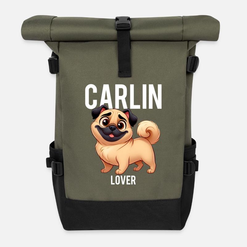 Pug Lover - Roll Top Backpack - olive/black