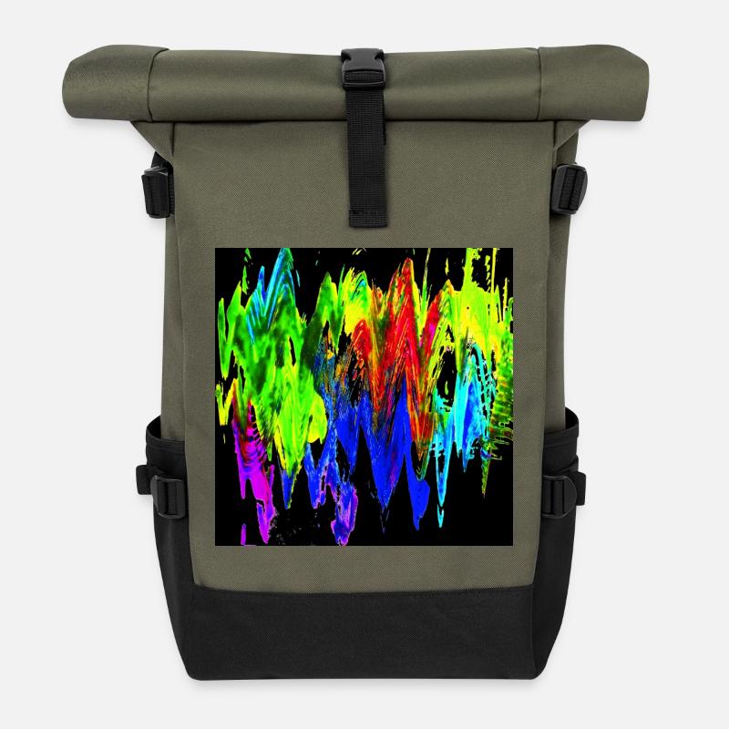 Colorful Mountains - Roll Top Backpack - olive/black