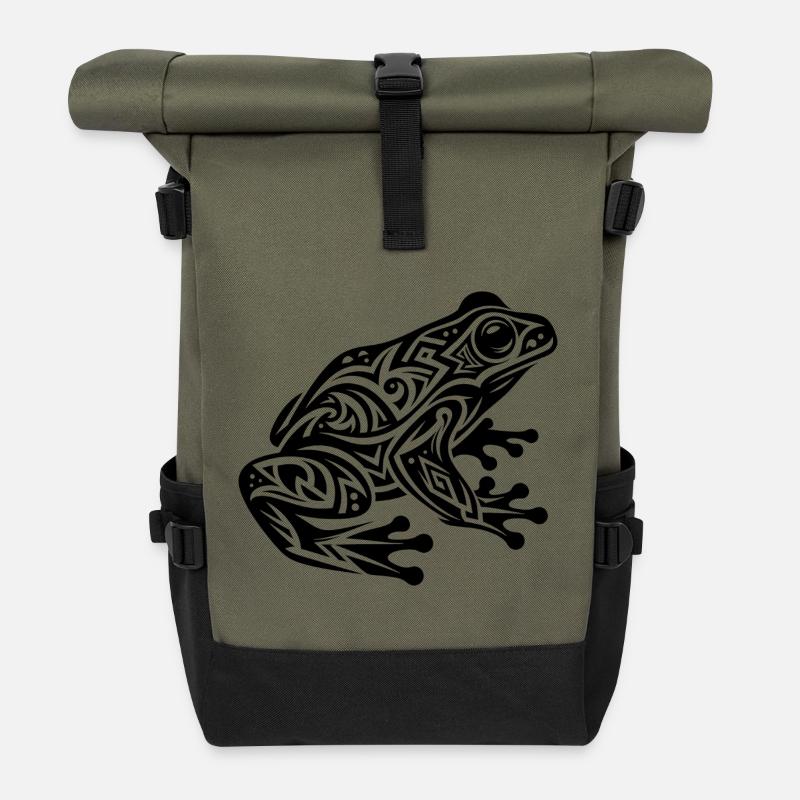 frog tattoo - Roll Top Backpack - olive/black