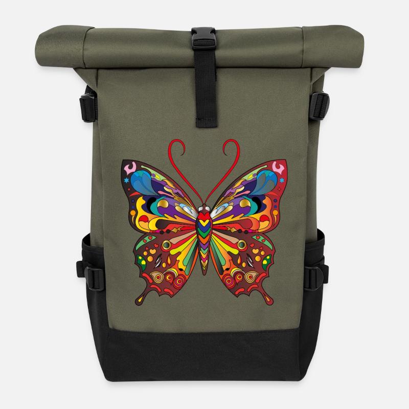 Der bunte Schmetterling - Rolltop Rucksack - Olive/Schwarz