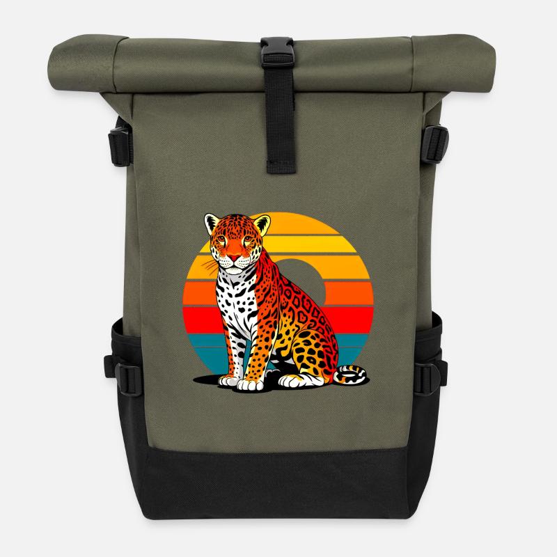 Jaguar am Strand - Rolltop Rucksack - Olive/Schwarz