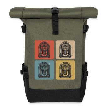 Retro Jukebox Style - Rolltop Rucksack - Olive/Schwarz - Vorne