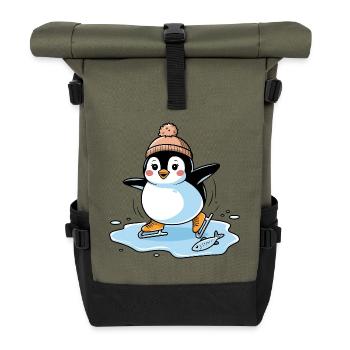 Schlittschuh-Pinguin - Rolltop Rucksack - Olive/Schwarz - Vorne