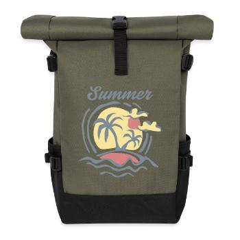 Tropical Summer Sunset Landscape - Roll Top Backpack - olive/black - Front