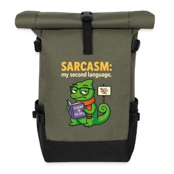 Sarkasmus Zweite Sprache - Rolltop Rucksack - Olive/Schwarz - Vorne