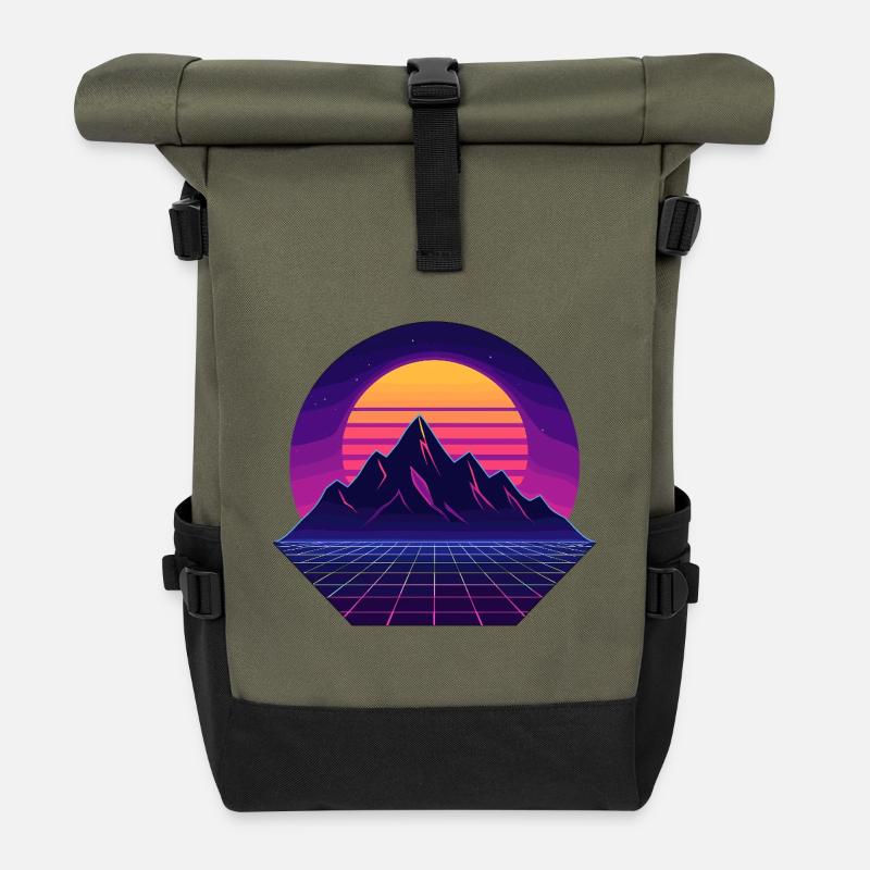 Neon Sunset Peaks - Rolltop Rucksack - Olive/Schwarz