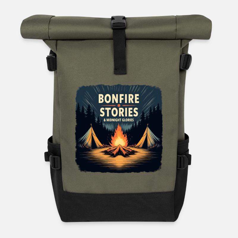 Campfire Stories – Midnight Camping Scene - Roll Top Backpack - olive/black