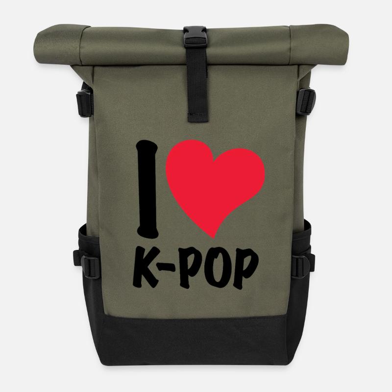 I Love K-Pop - Roll Top Backpack - olive/black
