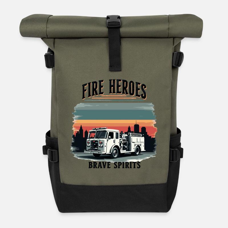 Fire Heroes – Brave Spirits - Roll Top Backpack - olive/black