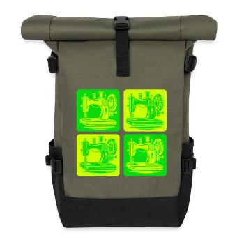 Sewing Machine Design - Roll Top Backpack - olive/black - Front