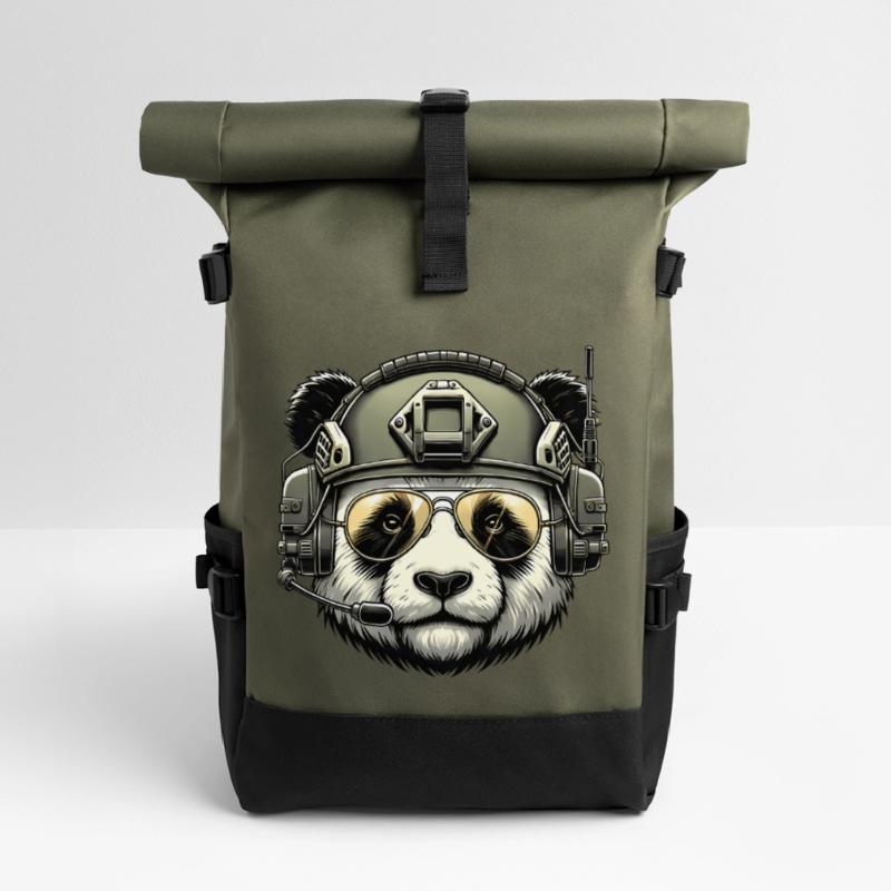 Panda Militär Armee Design Rolltop Rucksack