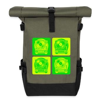 Plattenspieler Style - Rolltop Rucksack - Olive/Schwarz - Vorne
