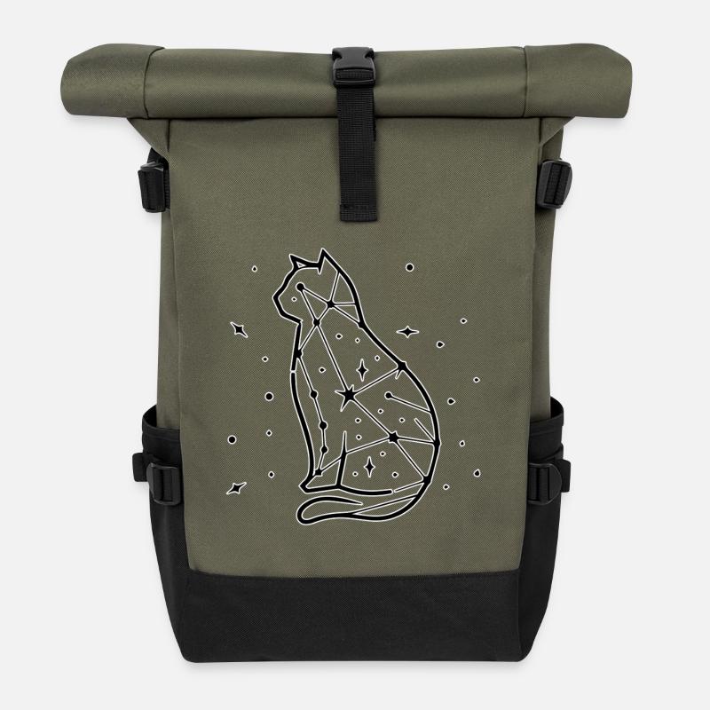 Cat Line Art - Roll Top Backpack - olive/black