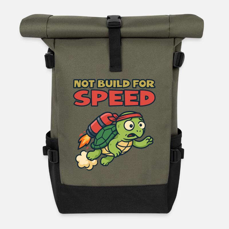 Turtle mit Rakete: Nicht für Geschwindigkeit gebaut - Rolltop Rucksack - Olive/Schwarz