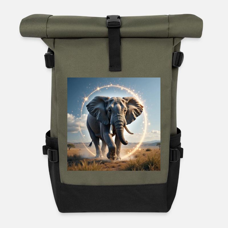 Krafttier Magischer Elefant - Rolltop Rucksack - Olive/Schwarz