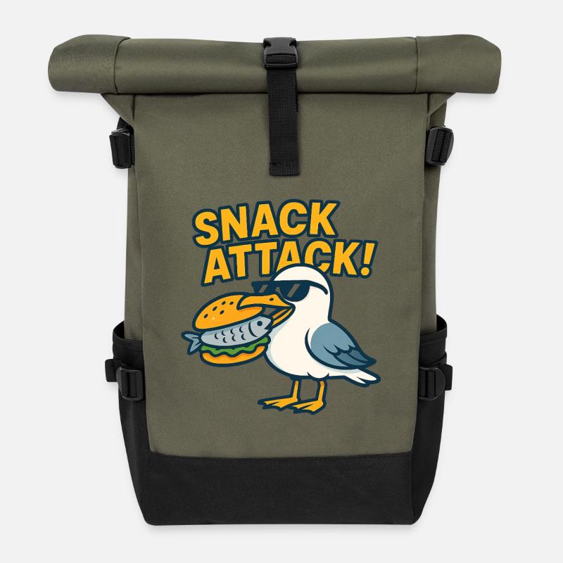 Lustige Möwe mit Sandwich - Rolltop Rucksack - Olive/Schwarz