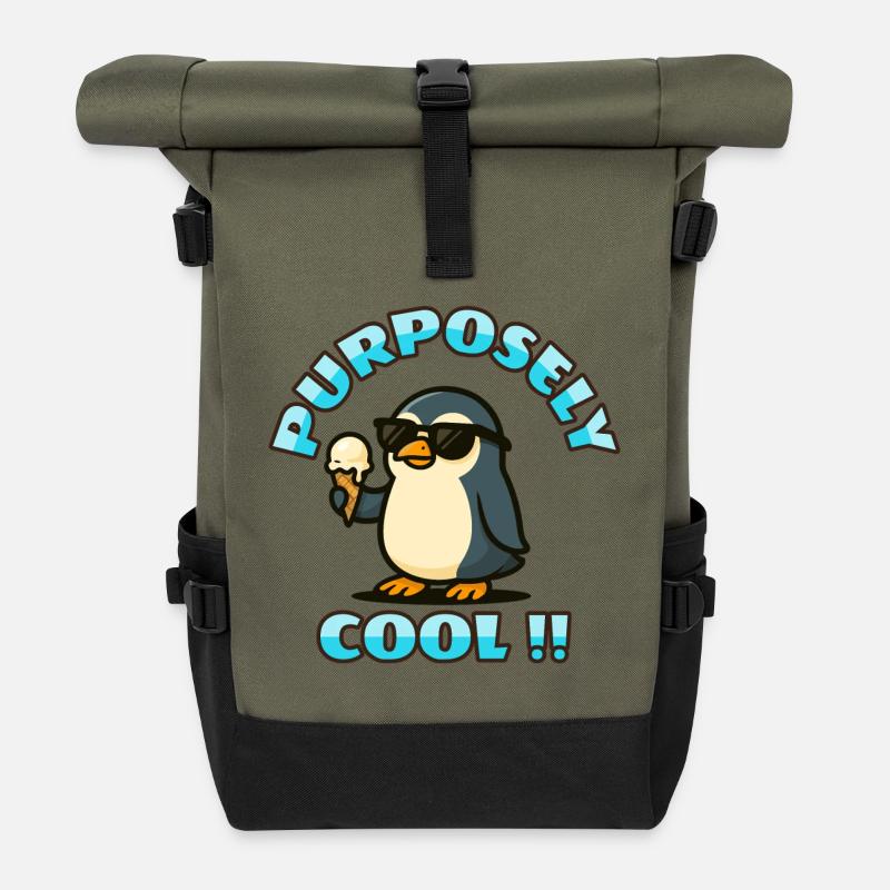 Cooler Pinguin mit Eis - Rolltop Rucksack - Olive/Schwarz