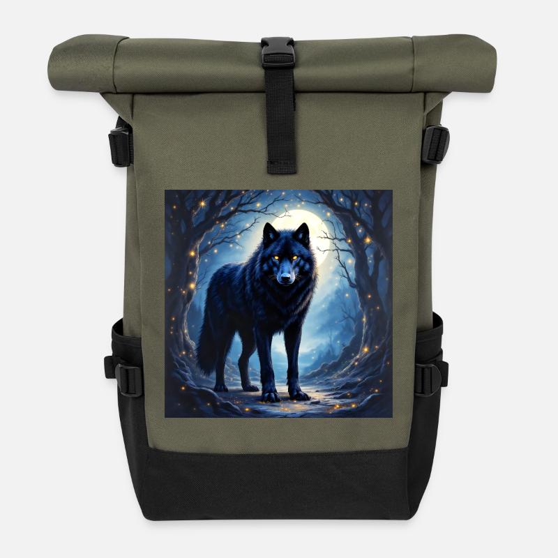 Krafttier Dunkler Wolf - Rolltop Rucksack - Olive/Schwarz