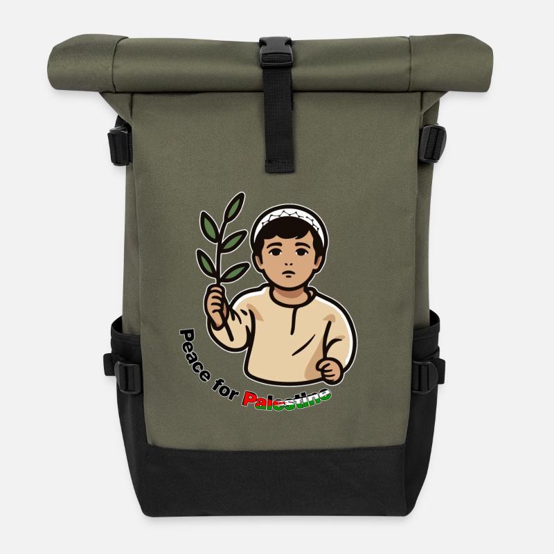 Free Palestine - Peace for Palestine - Roll Top Backpack - olive/black