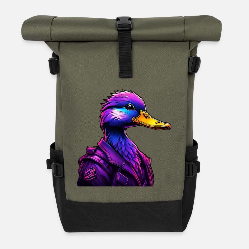 Futuristischer Duck im Cyber-Style - Rolltop Rucksack - Olive/Schwarz