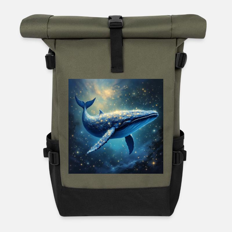 Power Animal Galactic Whale - Roll Top Backpack - olive/black