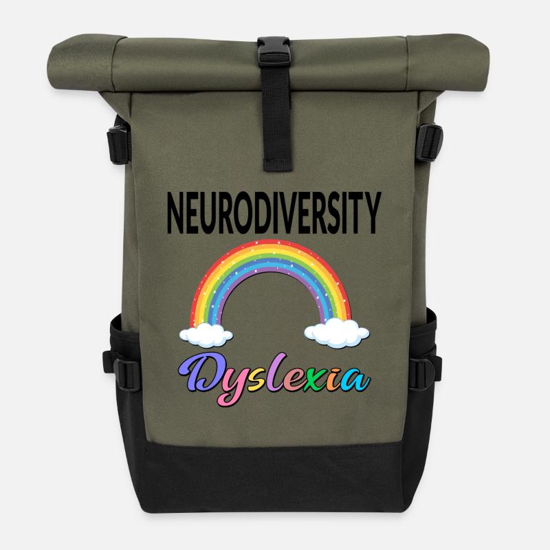 RAINBOW INCLUSION NEURODIVERSITY DYSLEXIA - Rolltop Rucksack - Olive/Schwarz