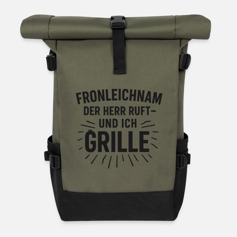 Corpus Christi Grill Saying - Roll Top Backpack - olive/black