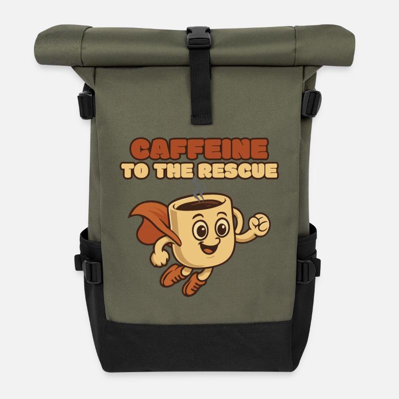 Kaffeerettungsheld - Rolltop Rucksack - Olive/Schwarz