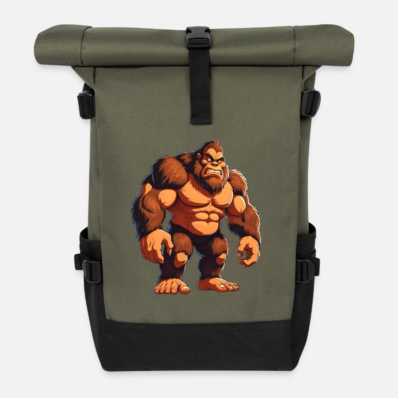 Fierce Gorilla Warrior Illustration - Roll Top Backpack - olive/black