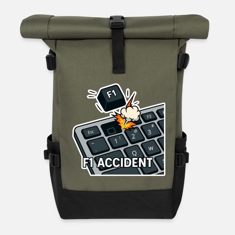 F1 accident - funny pun - Roll Top Backpack - olive/black