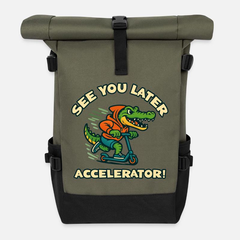 Crocodile en scooter - Sac à dos roll top - olive/noir