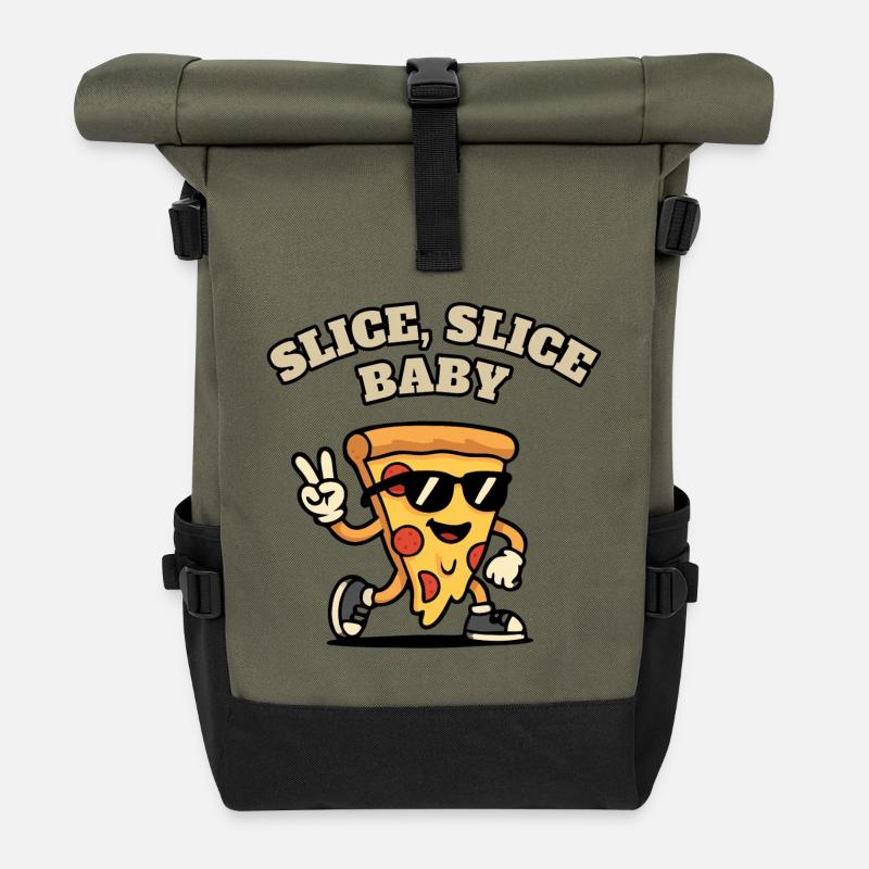 Slice Slice Baby: Pizza Slice mit Sonnenbrille. - Rolltop Rucksack - Olive/Schwarz