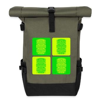 Tiki Maske - Rolltop Rucksack - Olive/Schwarz - Vorne