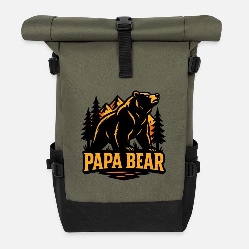 Papa Bear Mighty Forest Bear - Roll Top Backpack - olive/black
